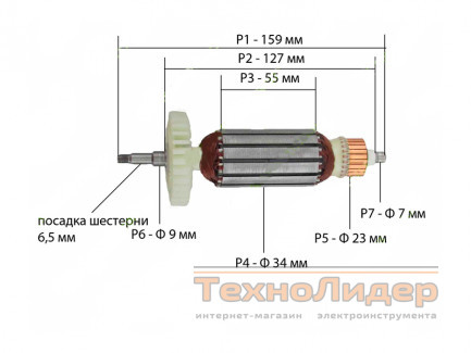 Якорь на болгарку Днипро-М МШК-1250 Р, Start PRO SAG-125/1290, Riber-Profi WS 10-125 L (159x34)